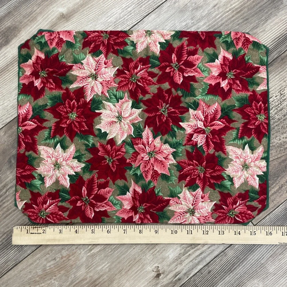 Vintage Poinsettia Woven Placemats - Tapestry Christmas Flower‎ Holly - Set Of 5